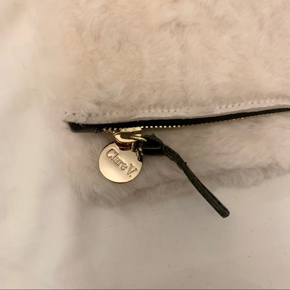 Clare V White Fur Foldover Clutch